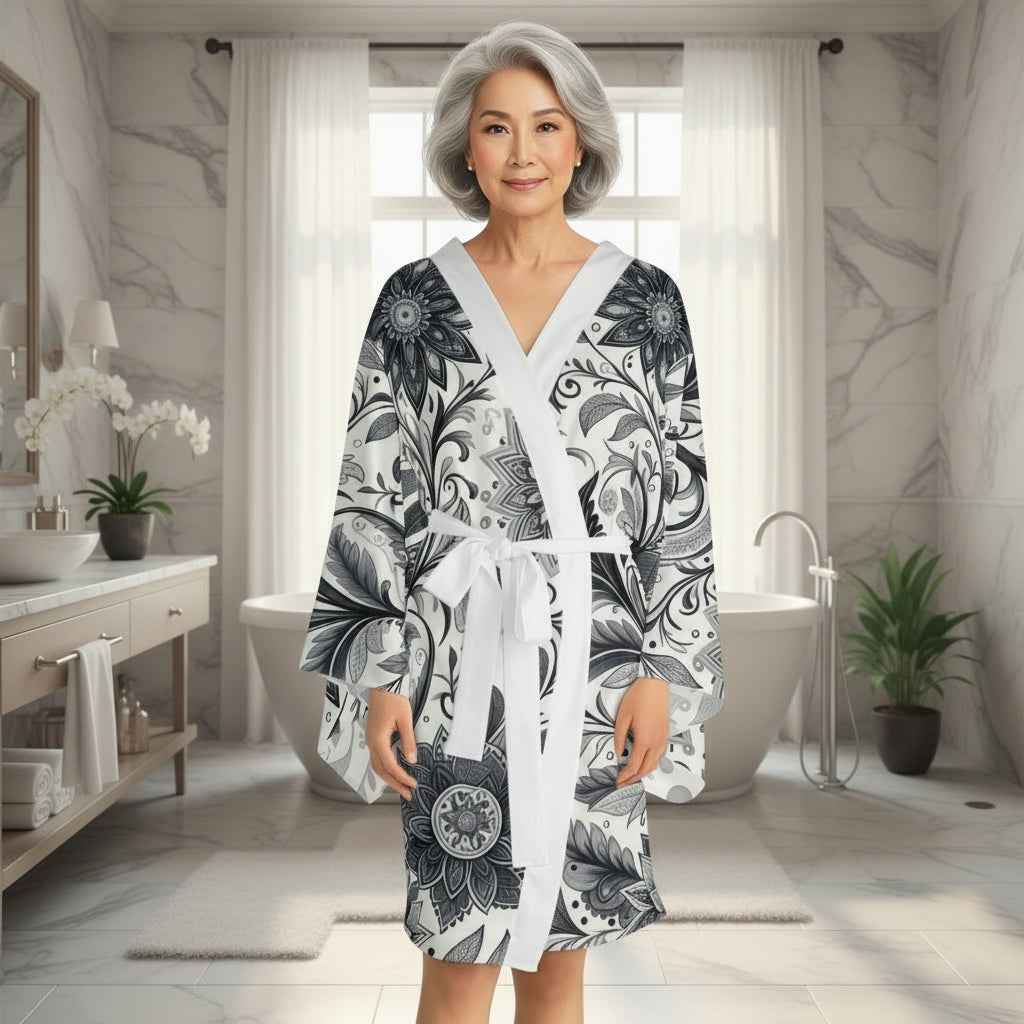 Elegant Floral Long Sleeve Kimono Robe, Stylish Lounge Wear, Perfect for Relaxation, Gift for Her, Home Spa Essentials, Beautiful Design
