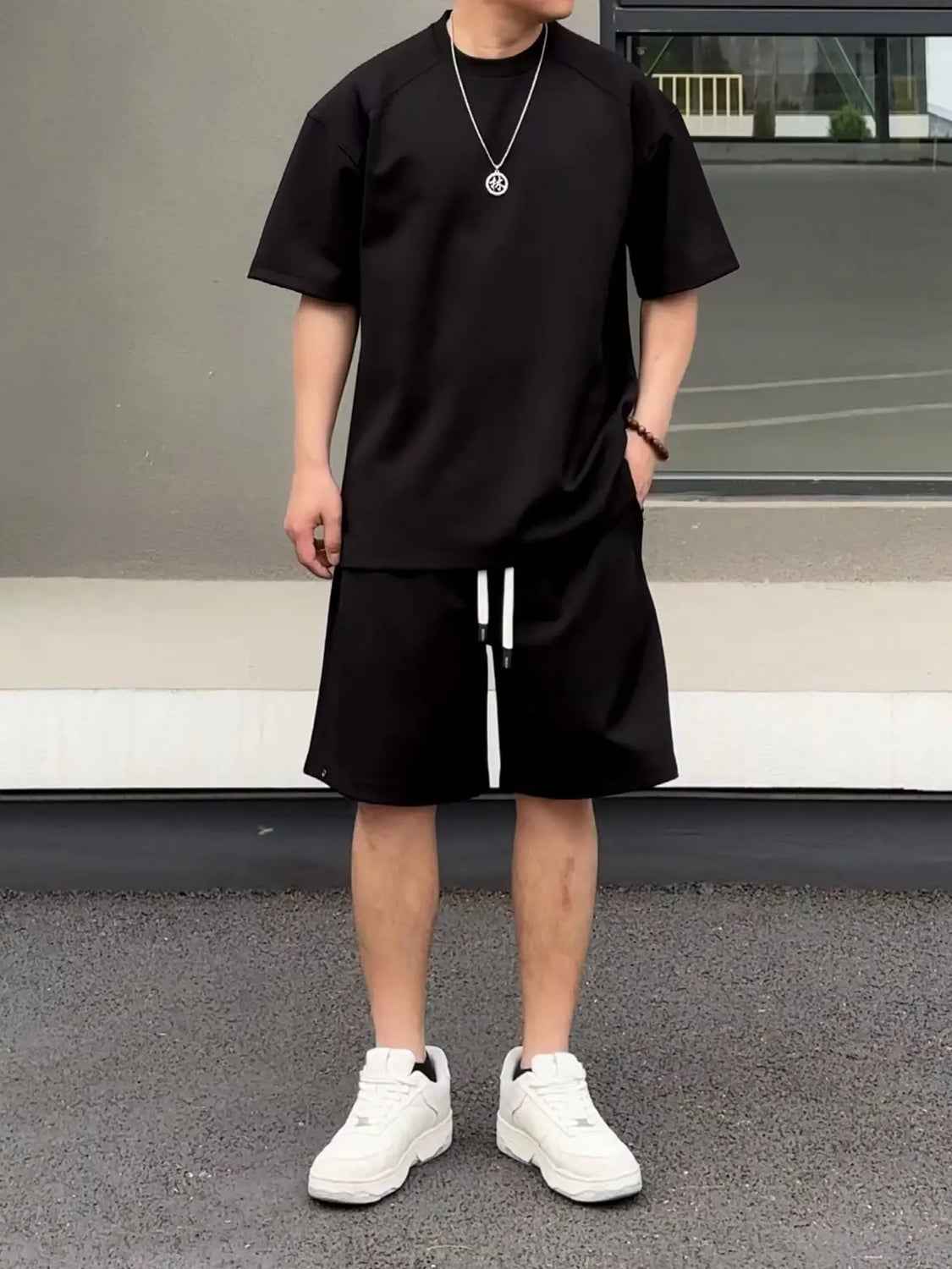 Simple Loose Couple Style Short-sleeved Shorts Two-piece Suit