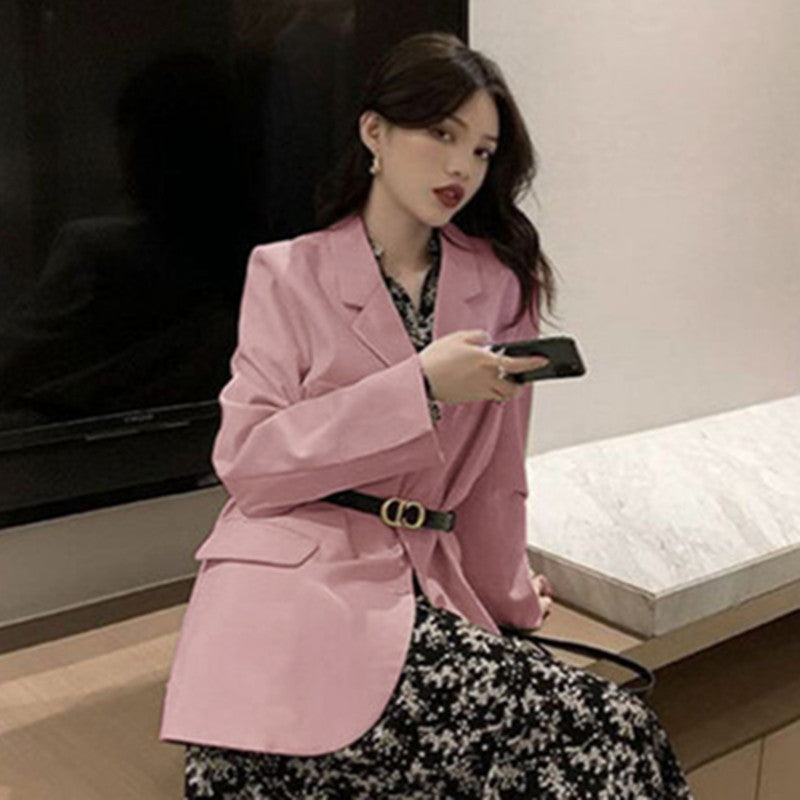 Beige Blazer In British Style, Trendy Set With A Black Top