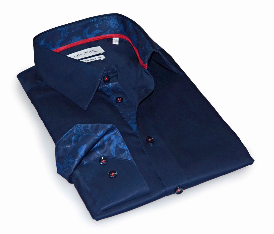 Geo Button-Up Shirt With Contrast Details // Navy // Contemporary Fit (Regular)