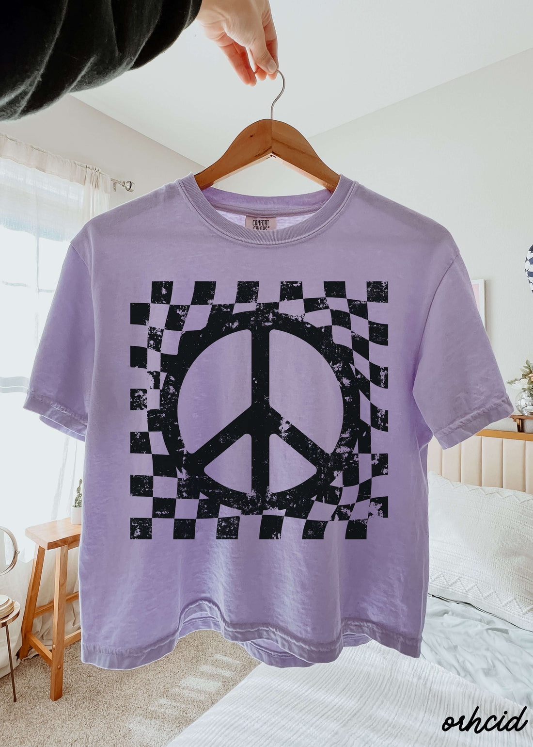 Checkered Peace Sign CROP Tee 3 Colors S-2X