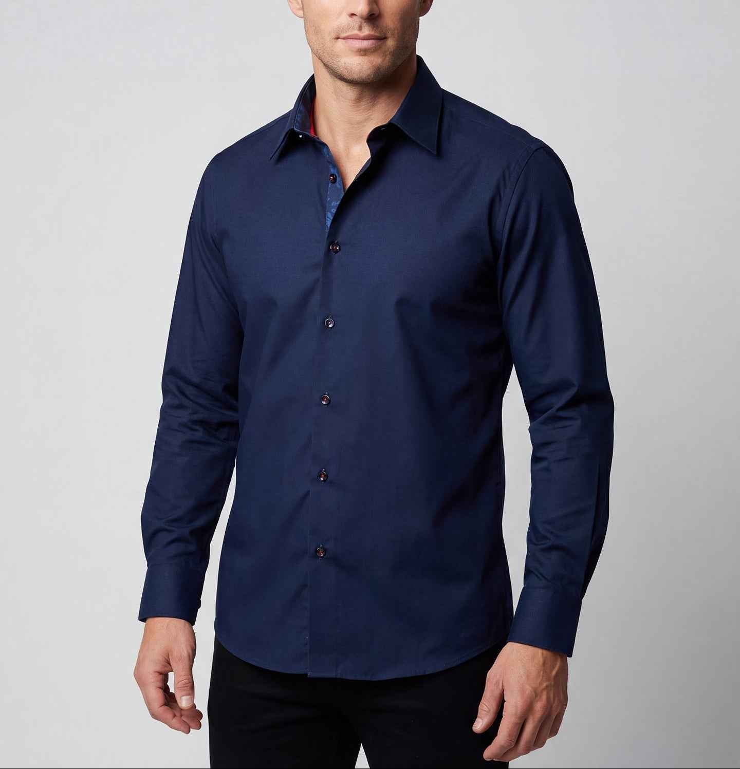 Geo Button-Up Shirt With Contrast Details // Navy // Contemporary Fit (Regular)