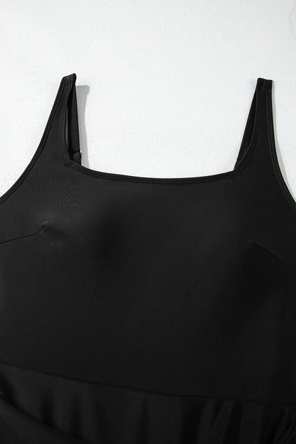 Solid Wrap Tie Waist Square Neck Swim Dress
