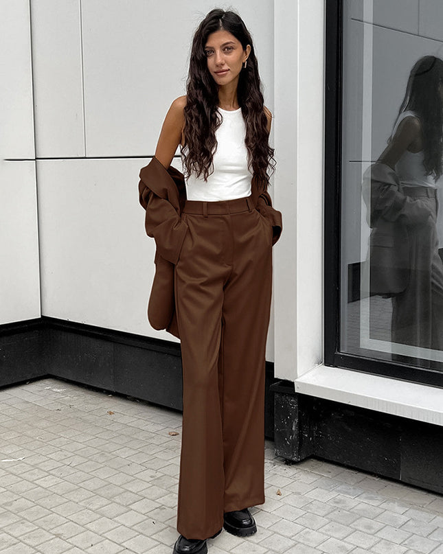 Women's Fashion Vintage Blazer Women's Wide-leg Pants Two-piece Set