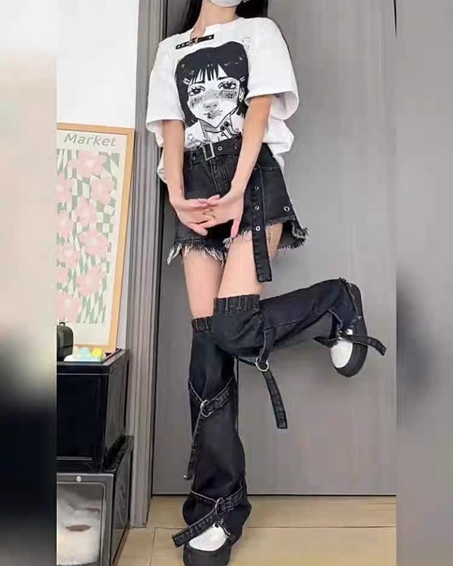 Black Working Wear Denim Shorts Suit Women