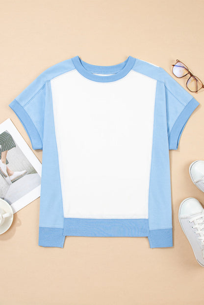 Colorblock Exposed Seam Crew Neck T-Shirt