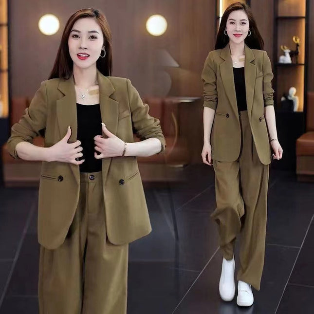Loose, Slimming Casual Blazer And Wide-Leg Pants Two-Piece Set