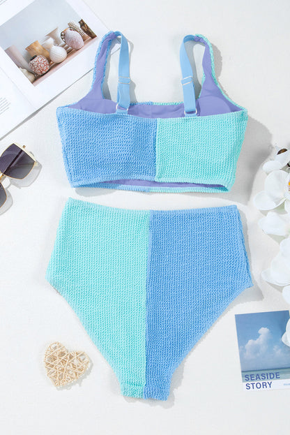 Colorblock Corded Top &amp; High Waist Bikini Set