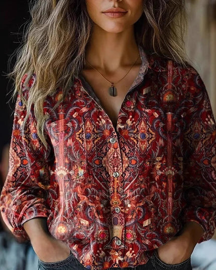 Women's Wear All-matching Printed Casual Lapel Shirt