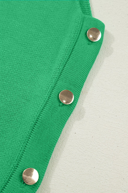 Solid Side Button Round Neck Sleeveless Knit Sweater