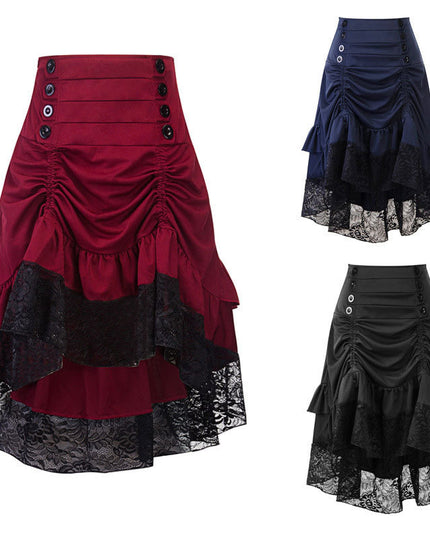 Irregular Retro Skirt Lace Stitching Skirt