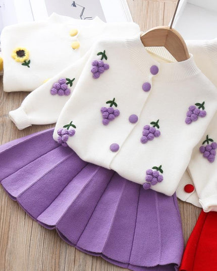 Girls Autumn Dresses New Foreign Style Children's Sweater Pleated Skirt Two-Piece Baby Girl Knit Suit Trend