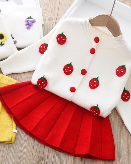 Girls Autumn Dresses New Foreign Style Children's Sweater Pleated Skirt Two-Piece Baby Girl Knit Suit Trend