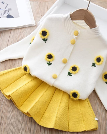Girls Autumn Dresses New Foreign Style Children's Sweater Pleated Skirt Two-Piece Baby Girl Knit Suit Trend