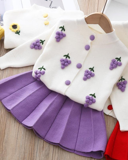 Girls Autumn Dresses New Foreign Style Children's Sweater Pleated Skirt Two-Piece Baby Girl Knit Suit Trend