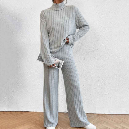 Leisure Turtleneck Knitting Long-sleeve Sweater Loose Trousers Two-piece Set