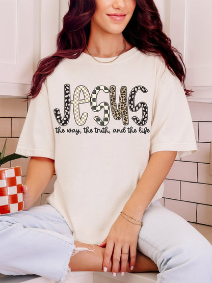 Comfort Colors Jesus Checkered Leopard Print T-Shirt