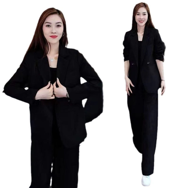 Loose, Slimming Casual Blazer And Wide-Leg Pants Two-Piece Set