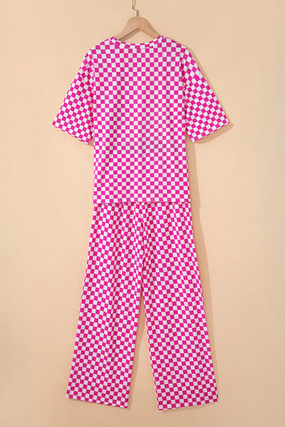 Checker Short Sleeve Tee &amp; Pants Lounge Set