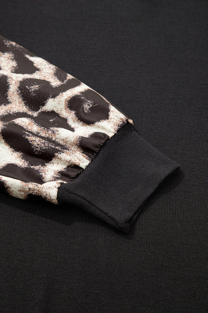 Leopard &amp; Floral Patchwork Puff Sleeve Top