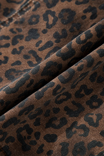 Leopard Denim Drawstring Elastic Waist Skort