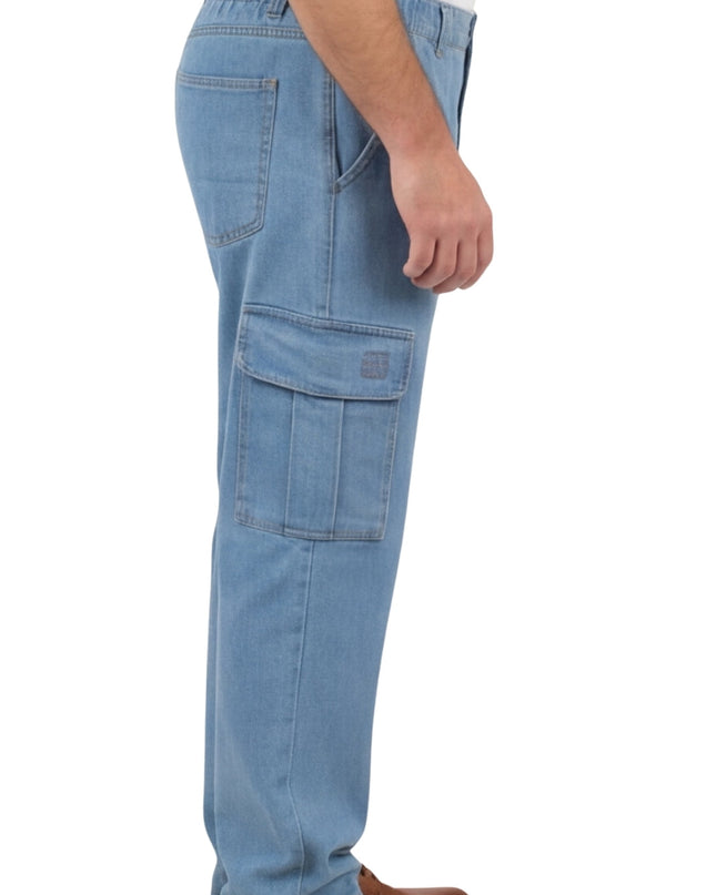 Men's Lightweight Double Cargo Pocket Pull-On Jeans – Cotton Blend Cargo Pants with Elastic Waist