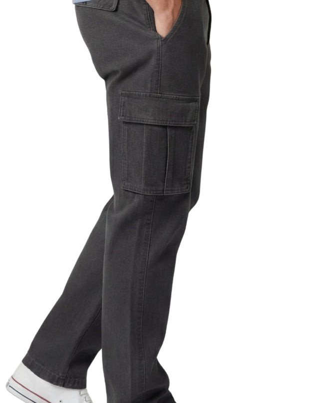 Men's Lightweight Double Cargo Pocket Pull-On Jeans – Cotton Blend Cargo Pants with Elastic Waist