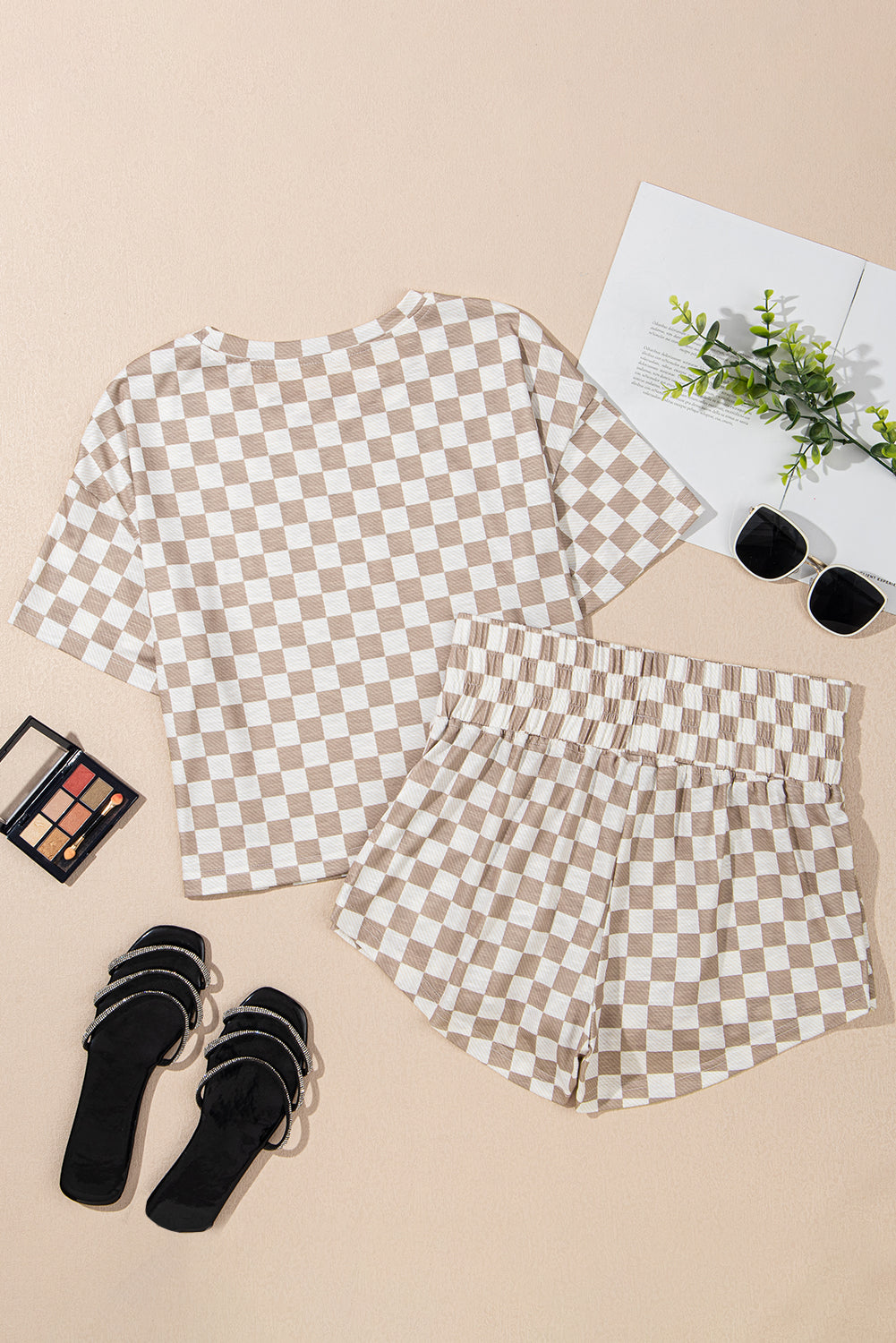 Checker T-Shirt &amp; High Waist Skort Set