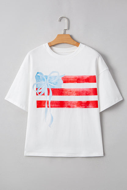 USA Flag Bow Crewneck Graphic Tee