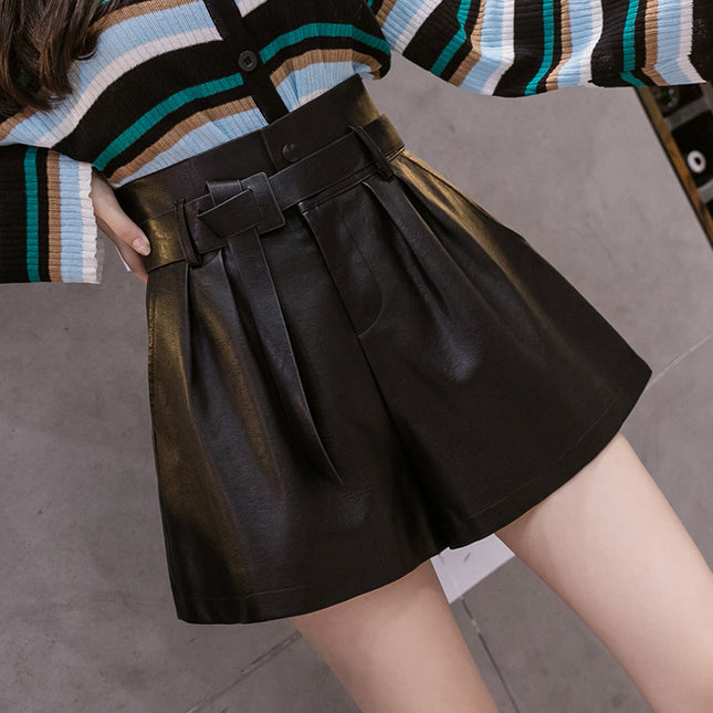 All-match thin outer wear PU leather shorts