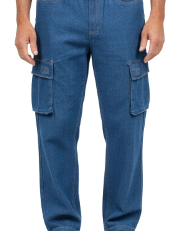 Men's Lightweight Double Cargo Pocket Pull-On Jeans – Cotton Blend Cargo Pants with Elastic Waist