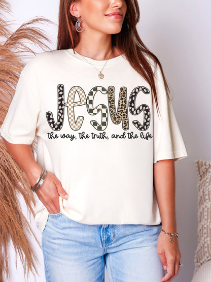 Comfort Colors Jesus Checkered Leopard Print T-Shirt