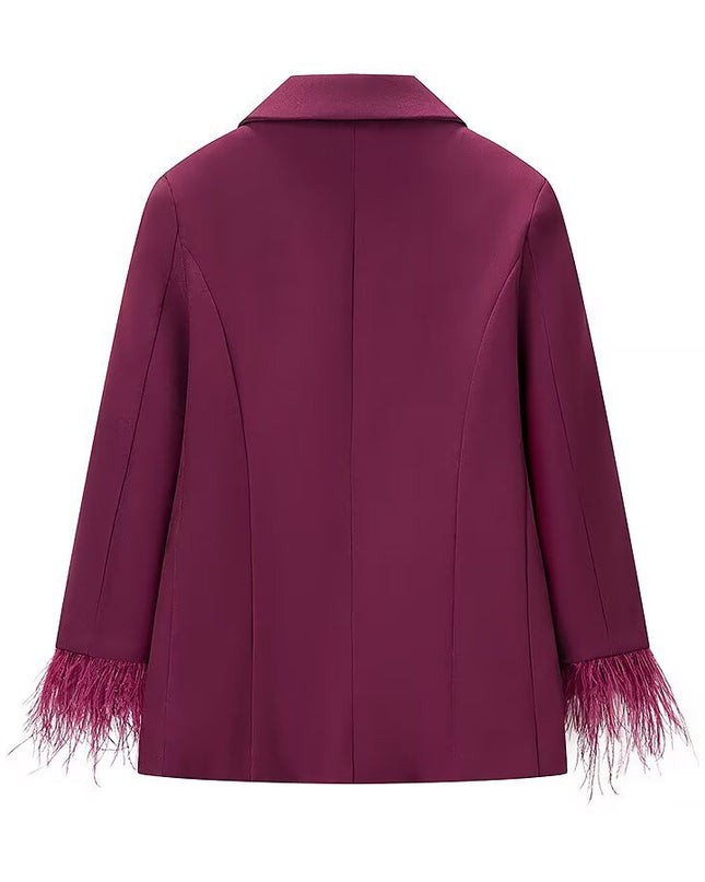 Womens Spring Fashion Suit Set Blazer With Feather Embellishments And Pants