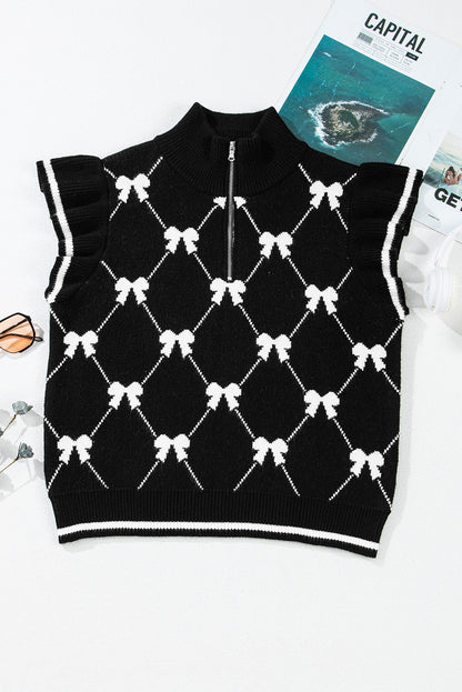 Bow Quarter-Zip Short Sleeve Sweater