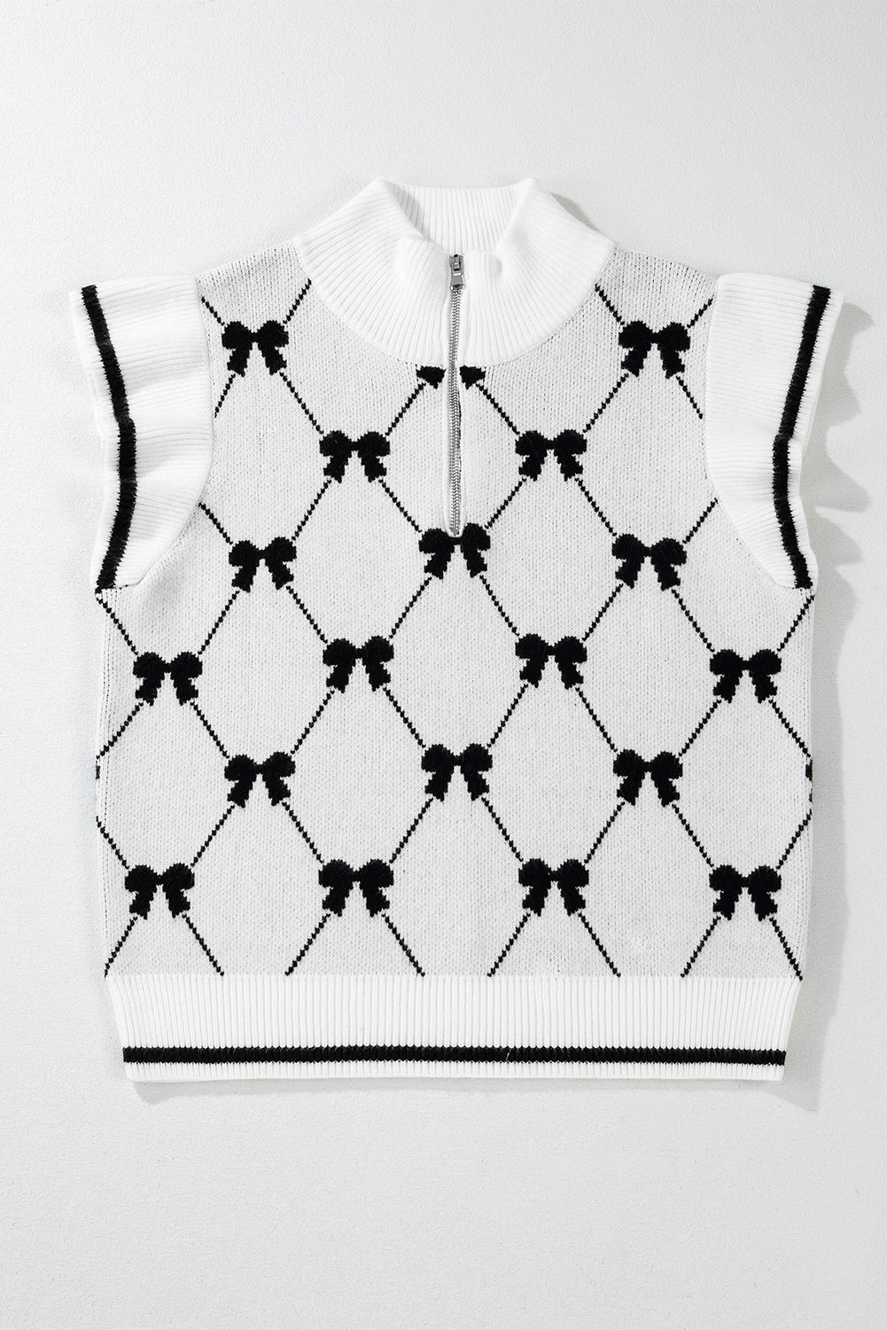 Bow Quarter-Zip Short Sleeve Sweater