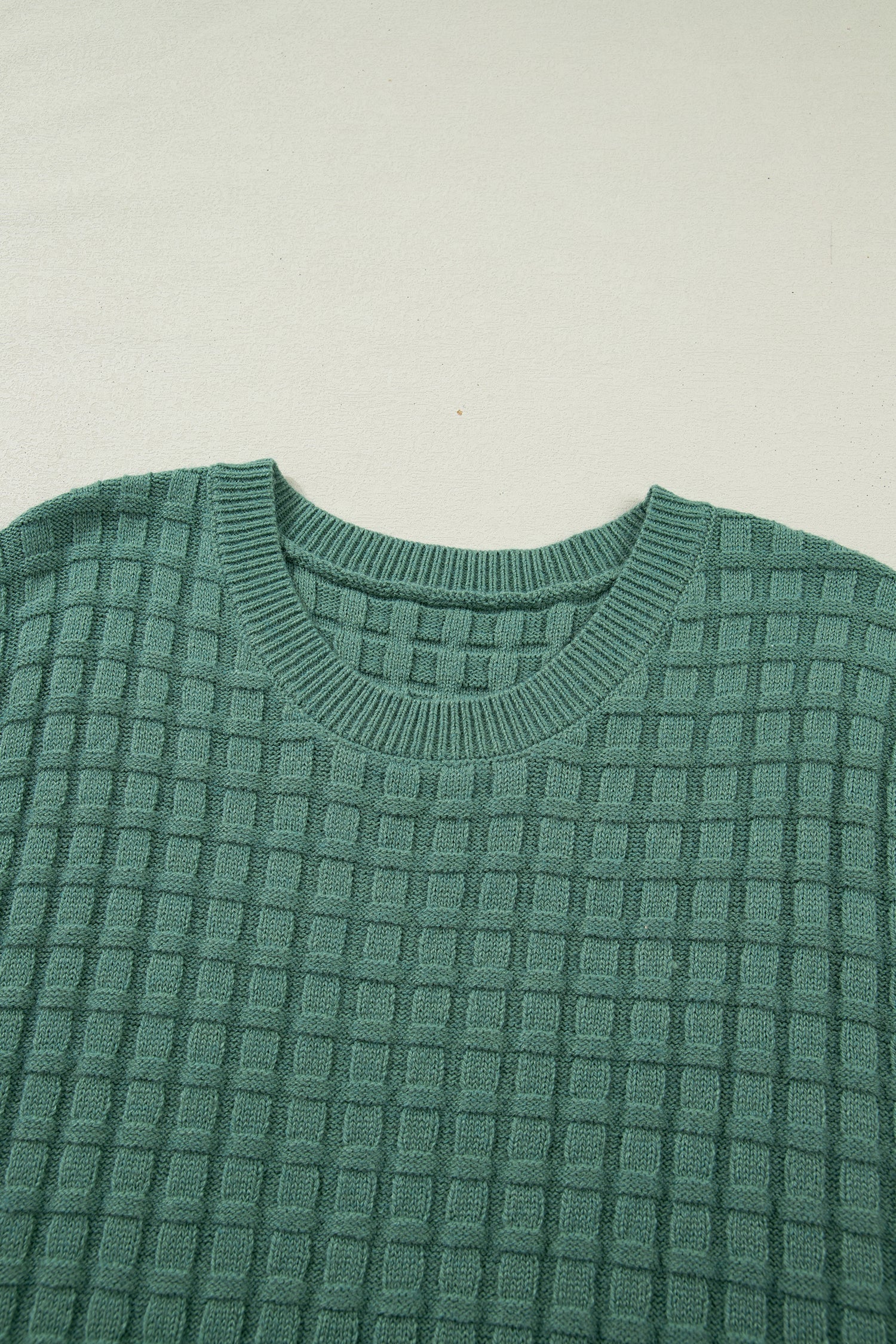 Plus Size Solid Textured Knit Short Sleeve Sweater