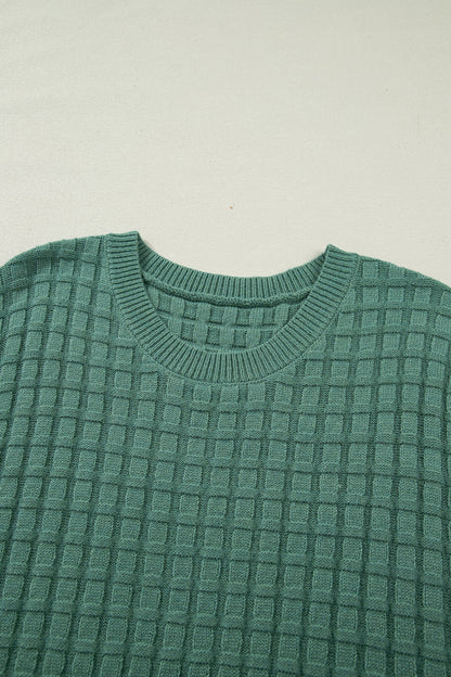 Plus Size Solid Textured Knit Short Sleeve Sweater