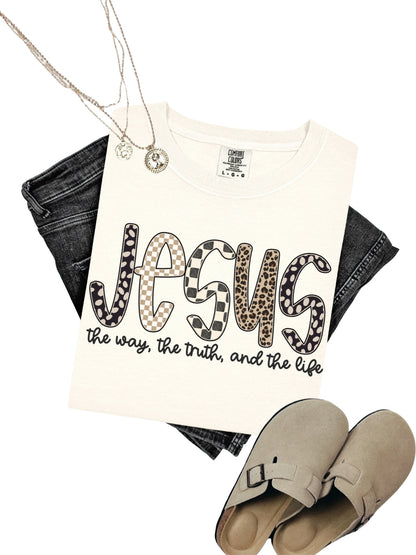 Comfort Colors Jesus Checkered Leopard Print T-Shirt