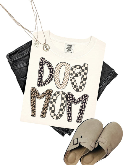 Comfort Colors Dog Mom Checkered Leopard Print T-Shirt