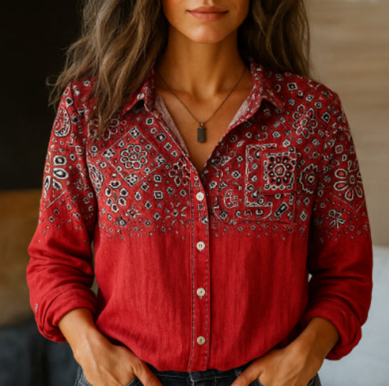 Women's Wear All-matching Printed Casual Lapel Shirt