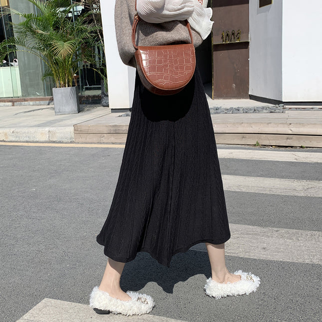 Knitted Skirt Mid Length  Winter With Sweater Skirt Autumn Winter Long Skirt Versatile Winter Skirt