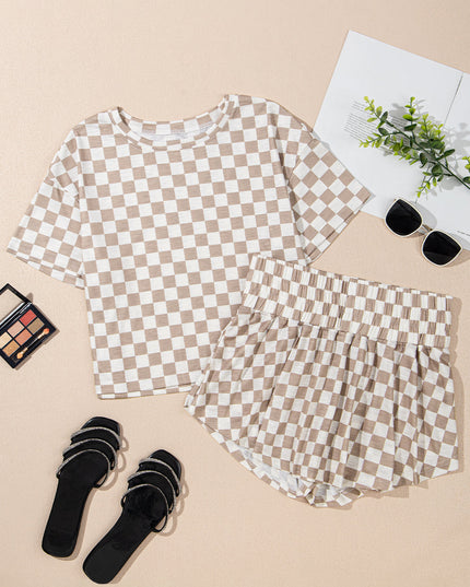Checker T-Shirt & High Waist Skort Set