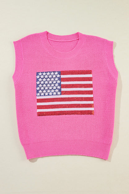 USA Flag Sequin Sleeveless Knitted Top