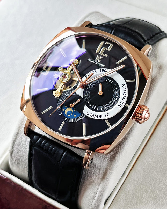 Mens Square Fully Automatic Mechanical Watch Casual Mens Wristwatch