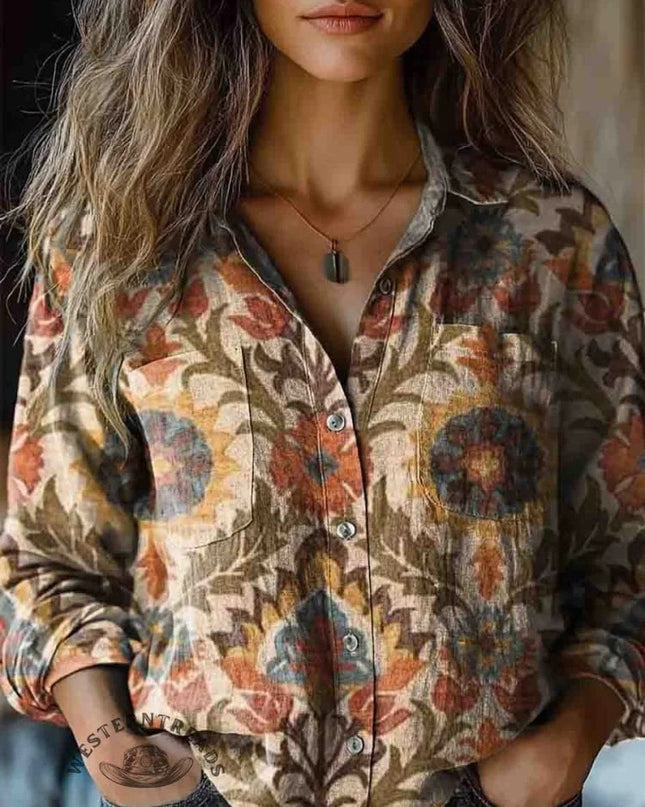 Women's Wear All-matching Printed Casual Lapel Shirt