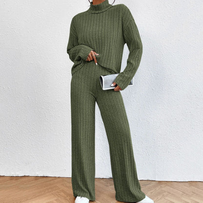 Leisure Turtleneck Knitting Long-sleeve Sweater Loose Trousers Two-piece Set