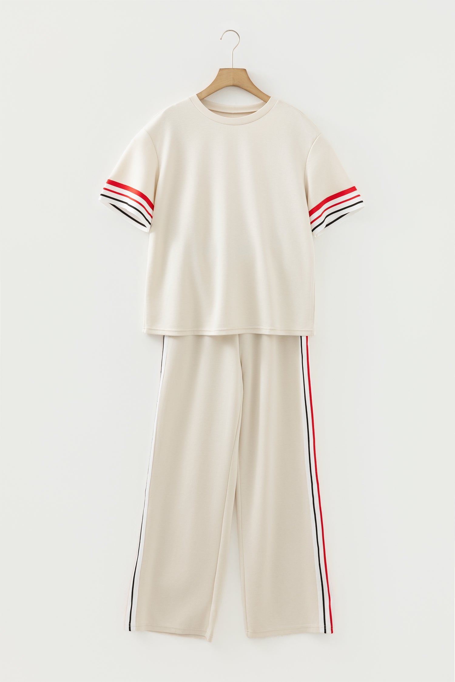 Contrast Stripe Crewneck Top &amp; Straight Pants Set