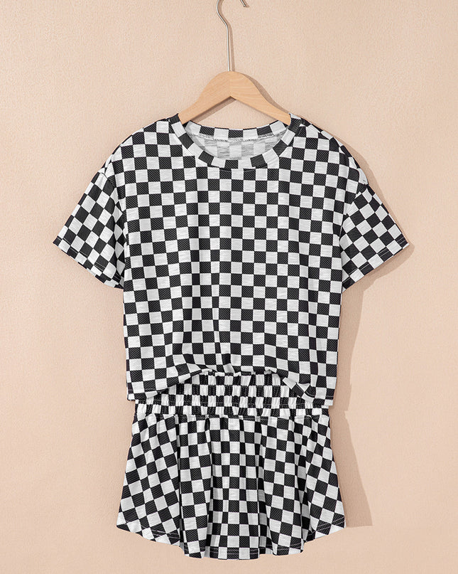 Checker T-Shirt & High Waist Skort Set