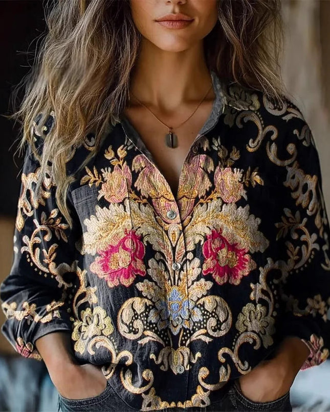 Women's Wear All-matching Printed Casual Lapel Shirt