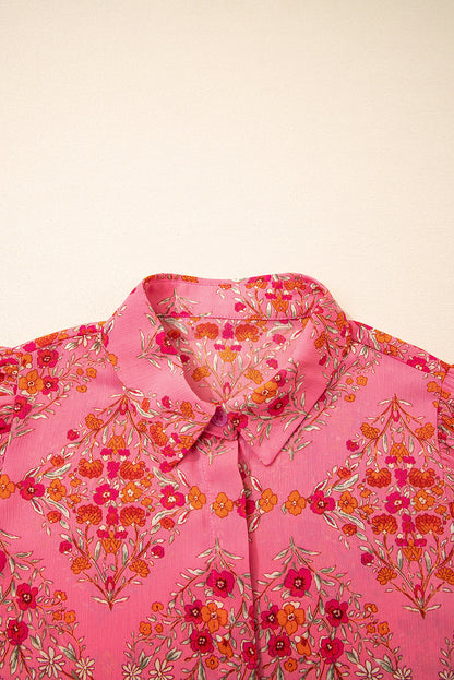 Floral Wide Short Sleeve Button Up Shirt